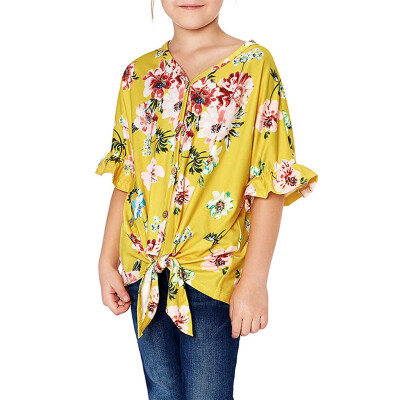 

Summer Children Teens Kids Girls Floral Printed T-shirt Tops Clothes