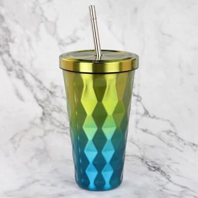 

Gobestart Diamond Gradient Stainless Steel Cups With Straws 500ml Drinking Tumblers Eco-Fr