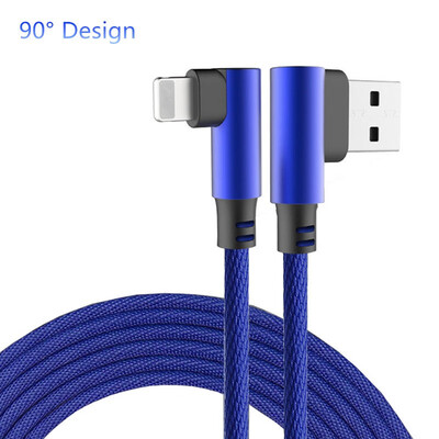 

90 Degree Data Cable L Shape Double Elbow Game Fast Charging Cable Fabric Nylon Braid Cable for iPhone Type C Android