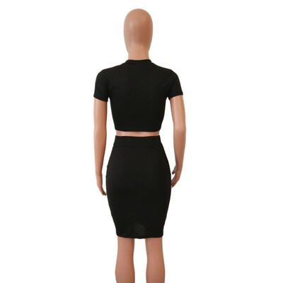

Roseonmyhand Summer Women Hollow Short Sleeve Skirt Two Sets Sexy Casual Party Dresses