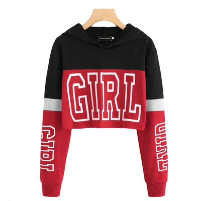 

goldstrings Womens Cute Color Block Long Sleeve Letter Printed Crop Tops Pullover Hoodies Sweatshirts