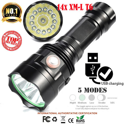 

Saidsome 14x XM- T6 LED Flashlight 5 Modes 2665018650 Camping Torch Lamp Light flashlight lamp