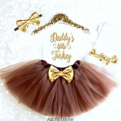 

US Infant Baby Girl Long Sleeve Printing Romper Tulle Bow Skirt Headband 4pcs