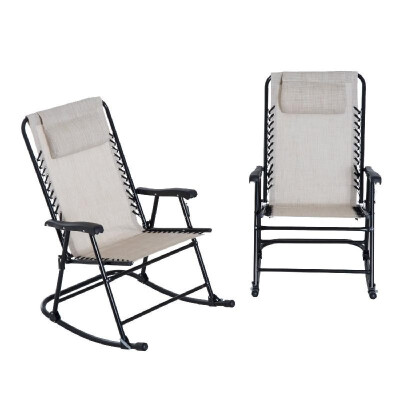 

2pc Outdoor Patio Folding Rocking Chair Set Garden Rocker Mesh Chaise Lounge - Cream White