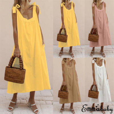 

Womens Summer Boho Casual Long Maxi Evening Party Cocktail Beach Dress Sundress
