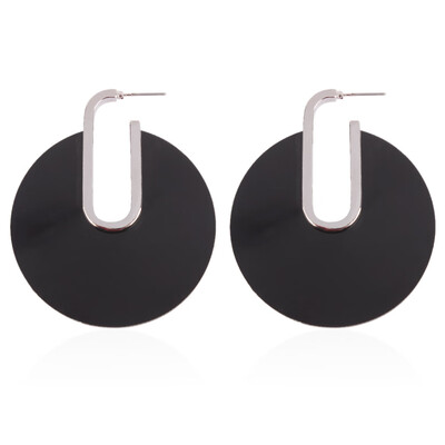 

Alloy Plastic Stud Earrings Flat Round Platinum Black 60x50mm