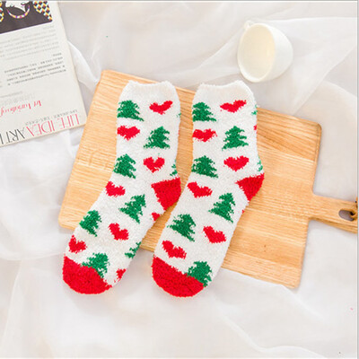 

2020 Christmas Printed Coral Fleece Xmas Thicken Warm Fluffy Winter Floor Sock