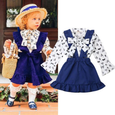 

Toddler Kids Baby Girls T-Shirt Top Suspender Skirt Dresses Clothes Outfits Set