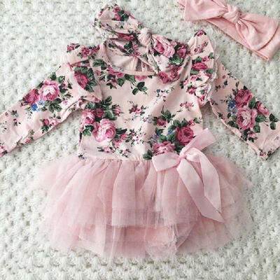 

Casual Newborn Infant Baby Girls Outfit Floral Lace Romper Headband Set Clothes