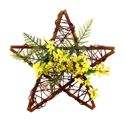 

Star-Shaped Wooden Frame Artificial Flowers Garland Pendant Faux Floral Hanging Wreath Wall Window Wedding Parties Home Decor