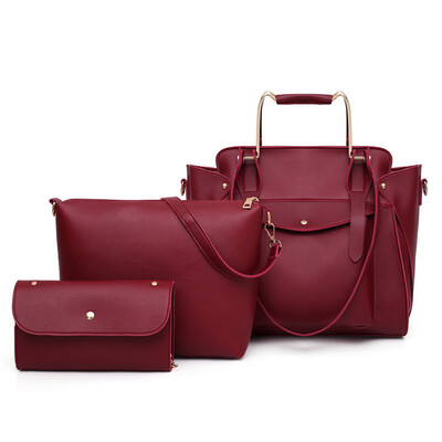 

Tailored Fashion Womens Trend Three-Piece Solid Color Leather Shoulder Bag Handbag