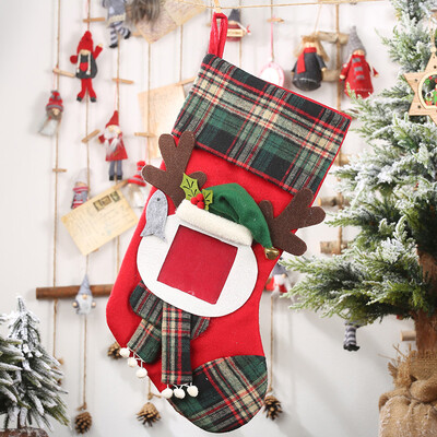 

〖Follure〗Christmas Stockings Socks Santa Claus Plaid Big Hanging Candy Gift Bag