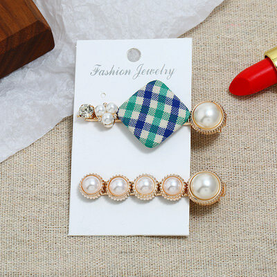 

Pearl Hair Clip Headwear Sweet Pearl Hairpin Lattice Word Clip Sid Two piece Set Pearl Alloy Resin Hairpin Headdress Accessories