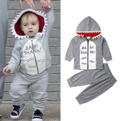 

AU 2Pcs Toddler Kids Baby Boy Shark Clothes Hooded Tops Pants Spring Outfits Set