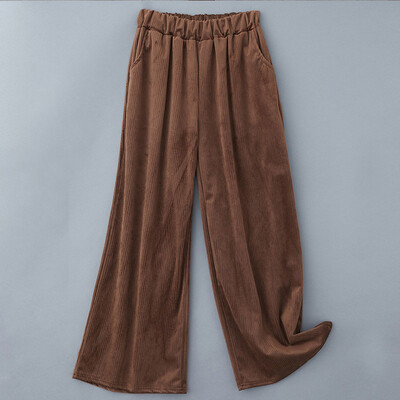 

Ladies Solid Elastic Pants High Waist Loose Wide Leg Plus Size Summer Trousers