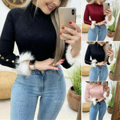 

Women Long Sleeve Turtleneck Casual Slim Tops Knit Sweater Winter T-shirt Blouse