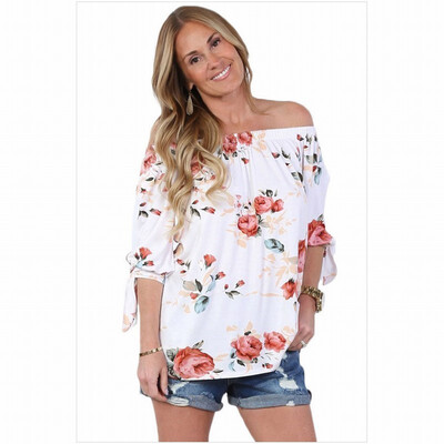

One-neck long-sleeved stretch vintage printed shoulder-length casual top