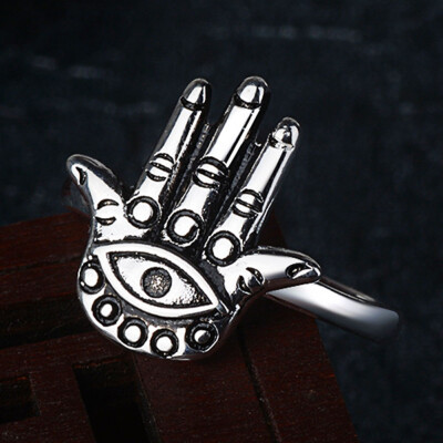 

Women New Come Retro Silver Hand Of Fatima Hamsa With Evil Eye For Protection Rings