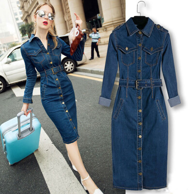 

Tailored Women Winter Office Slim Jeans Mid-Cuff Dress With Belt for Women Jeans Dress