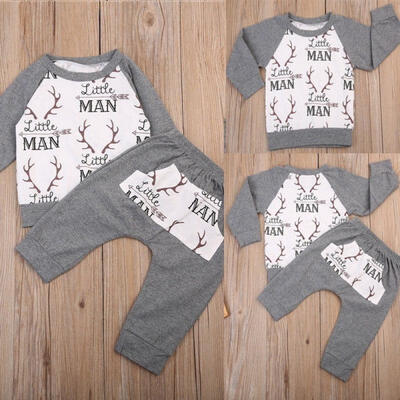 

Little Man Newborn Baby Kids Boys Girls Long Sleeve T-shirt Outfits Pants Leggings Set Sportswear Elk Deer Clothes