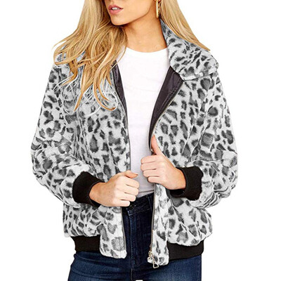 

Tailored Womens Leopard Faux Fur Coat Fuzzy Zipper Warm Winter Oversized Outwear Jackets