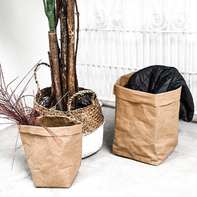 

Siaonvr Washable Kraft Paper Bag Plant Flowers Pots Multifunction Home Storage Bag Brown