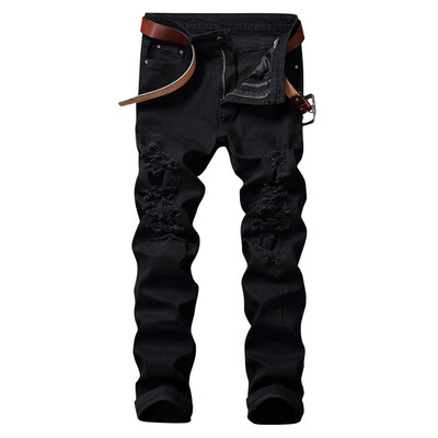 

Zip Fly Straight Jeans with Extreme Rips