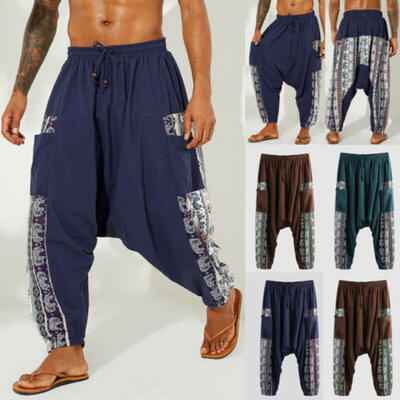 

New Mens Boho Wide Leg Pants Loose Lantern Pants Yoga Casual Collage Pants UK