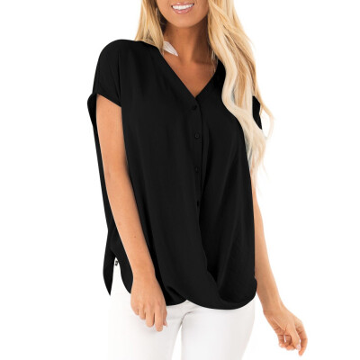 

Nomeni Women Summer Short Sleeve Chiffon Blouse T Shirt Casual Loose V Neck Button Tops