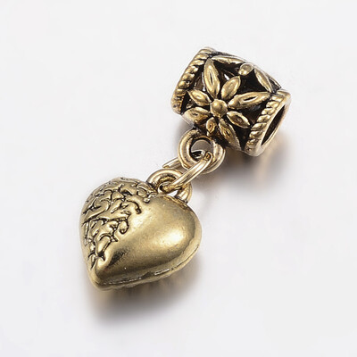 

Tibetan Style Alloy European Dangle Beads Large Hole Pendants Cadmium Free & Lead Free Heart Antique Golden 23mm Hole 4mm