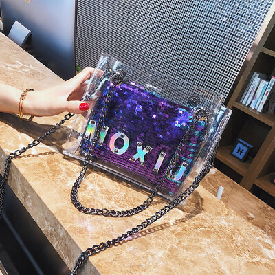 

Advanced sense bag Ocean transparent package chain bag handbag New 2019 wild ins texture shoulder Messenger bag