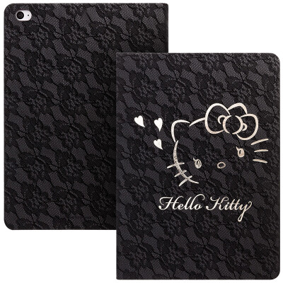 

Hello Kitty iPad Air 2019 new protective cover iPad Pro105 inch protective shell cartoon anti-fall dormant all-inclusive bracket leather lace heart cardinal Katy black