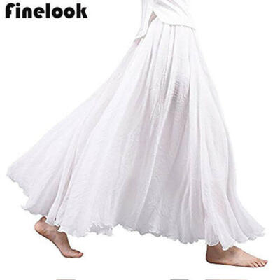 

Womens Elastic Waist Long Maxi Casual Boho Beach Vintage Linen Dress Long Skirt