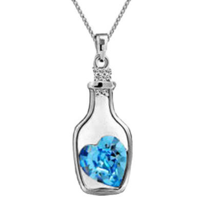 

Hot Sale New 2PCS Crystal Heart Love Wishing Wish Bottle Pendant Necklace Valentine Gift