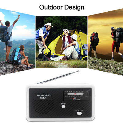 

RD626 FM AM Dual-band Digital Radio Power Bank 1000mAh Rechargeable Battery Solar Hand-crank Emergency LED Flashlight Siren Micro