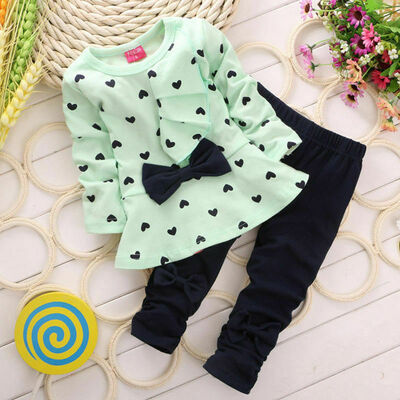

Kid Girls Long Sleeve Outfits TopLegging Pants Bowknot Cotton Toddler Set