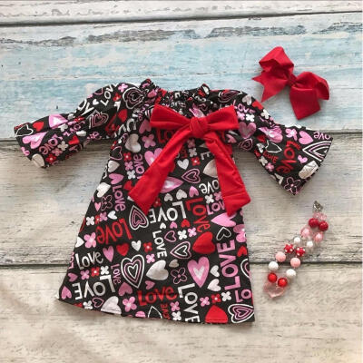 

Toddler Kid Baby Girls Valentine Day Love Printed Party Pageant Dress Clothes 1-5 Years