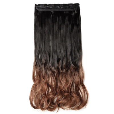 

Ombre Synthetic Fiber Clips in on Hair Extension 34 Full Head One Piece 5 Clips Long Silky Curly Wavy