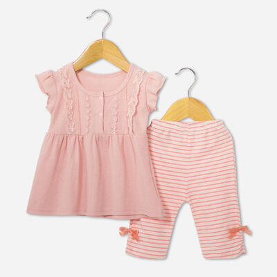 

Summer Girls Clothes Set Cute Bowknot Lace Pleated Dress Elastic Pants Suit