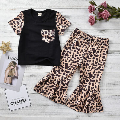 

Toddler Kids Baby Girl Leopard Clothes T-shirt Top Bell Bottom Pants Outfits