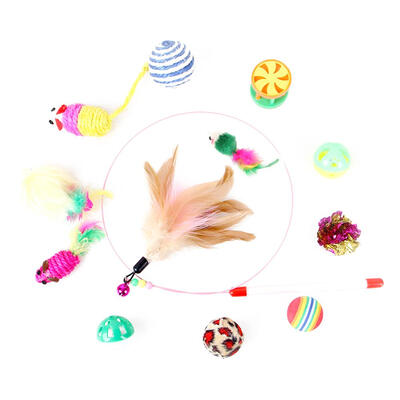 

12pcsset Bell False Mouse Stick Sisal Ball Pet Interactive Plush Cat Toys