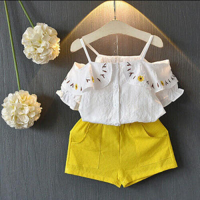 

US Fashion Toddler Kid Baby Girl Short Sleeve Tops Shorts Pants Clothes 2Pcs Set