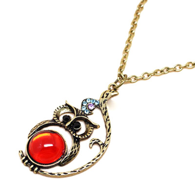 

Fashion Inlaid Ruby Owl Retro Long Necklace Korean Style Sweater Chain Women Jewelry