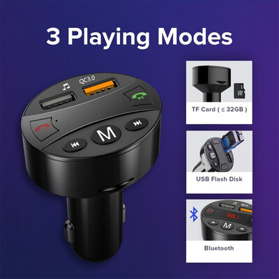 

〖Follure〗QC30 Fast Bluetooth Car Kit Wireless FM Transmitter Dual USB Charger Audio MP3