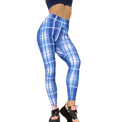 

Tailored Womens Casual Plaid Gradient Print High Waist Yoga Running Sports Pants Trouser