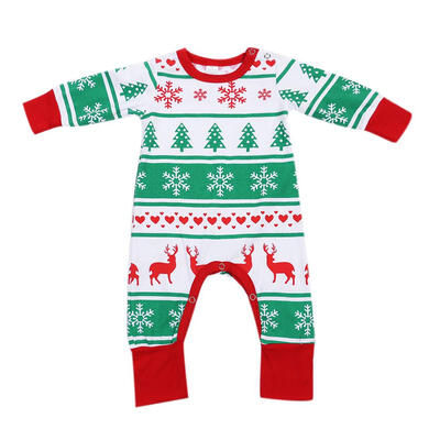 

Newborn Baby Snowflake Reindeer Christmas Tree Printed Romper Long Sleeve