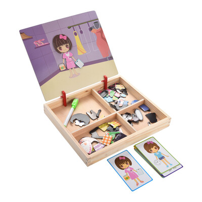 

Gobestart DIY Double Magnetic Puzzles Kids Wooden Toys Sketchpad Learning - Clothing Style