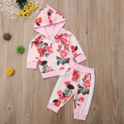 

2Pcs Toddler Baby Girl Long Sleeve Hooded Tops Hoodie Pants Cotton Outfits Set