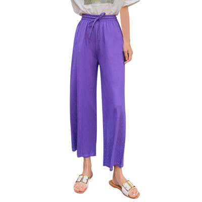 

Fashion Women Cotton Linen Blend Long Pants Casual Wide Leg Beach Loose Trousers