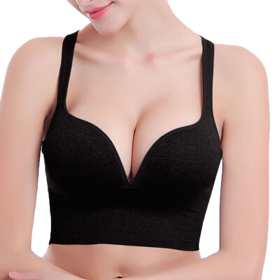 

Toponeto New Fashion Women Sports Bra Gather Vest Wireless Running Fitness Underwear